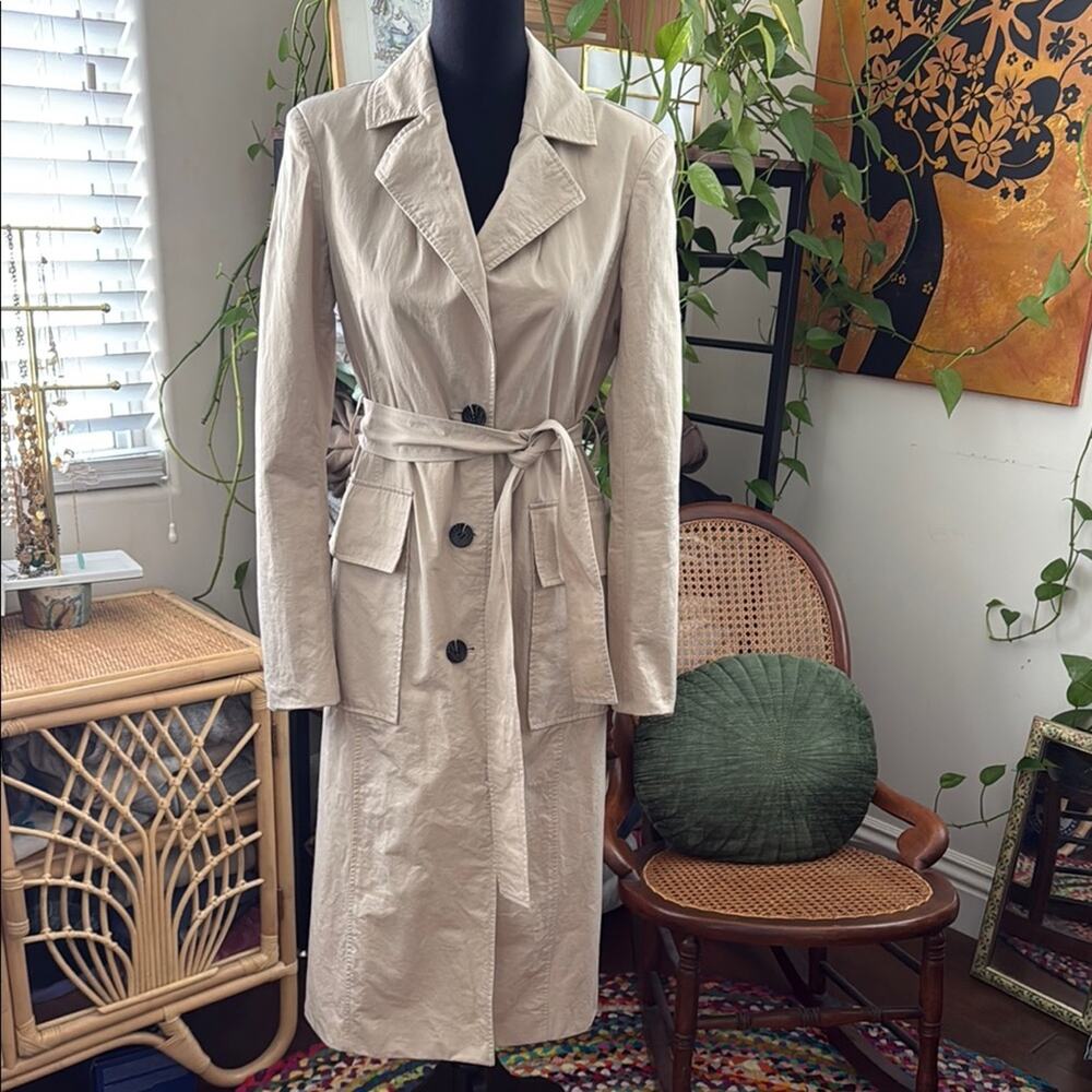 Avec Les Filles Beige Button Up Belted Classic Preppy Closet Staple Trench Coat
